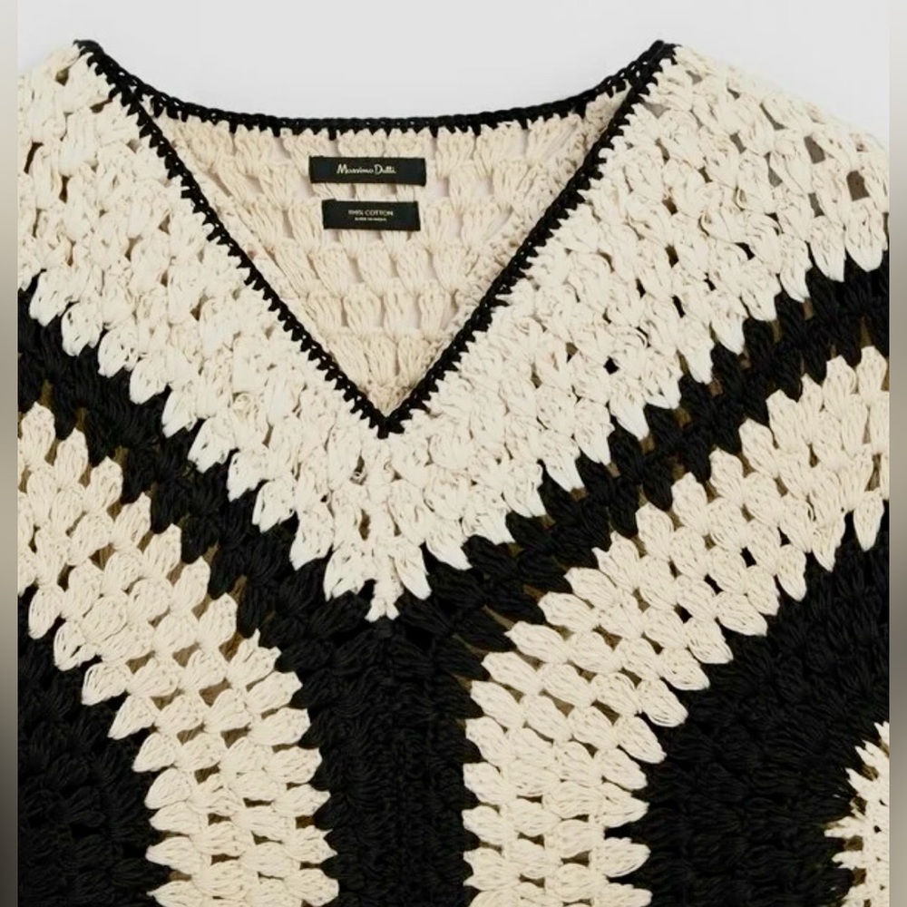 Massimo Dutti 100% Cotton Crochet Knit Top W Contrast Piping Details Women’s S - Picture 8 of 16